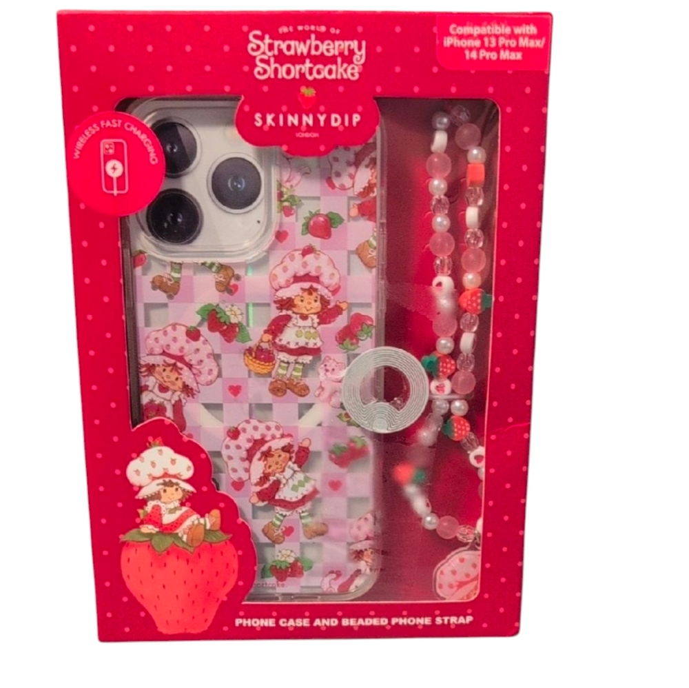 Strawberry Shortcake Phone Case & Beaded Phone Strap Set iPhone 13/14 Pro Max